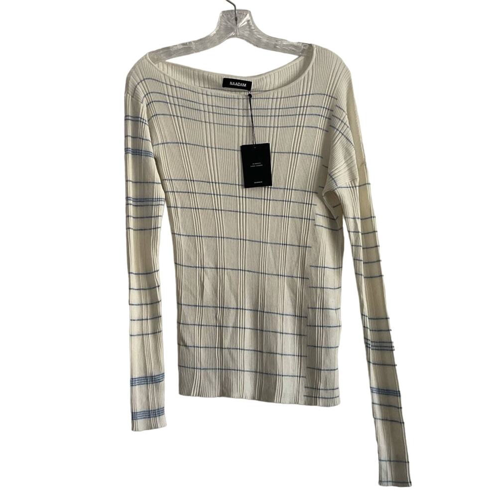 NAADAM Virgo Off The Shoulder Top Blue White Stripe Asymmetrical Large